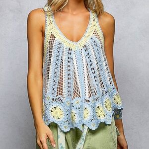 POL Crochet Stripe Flowy Tank